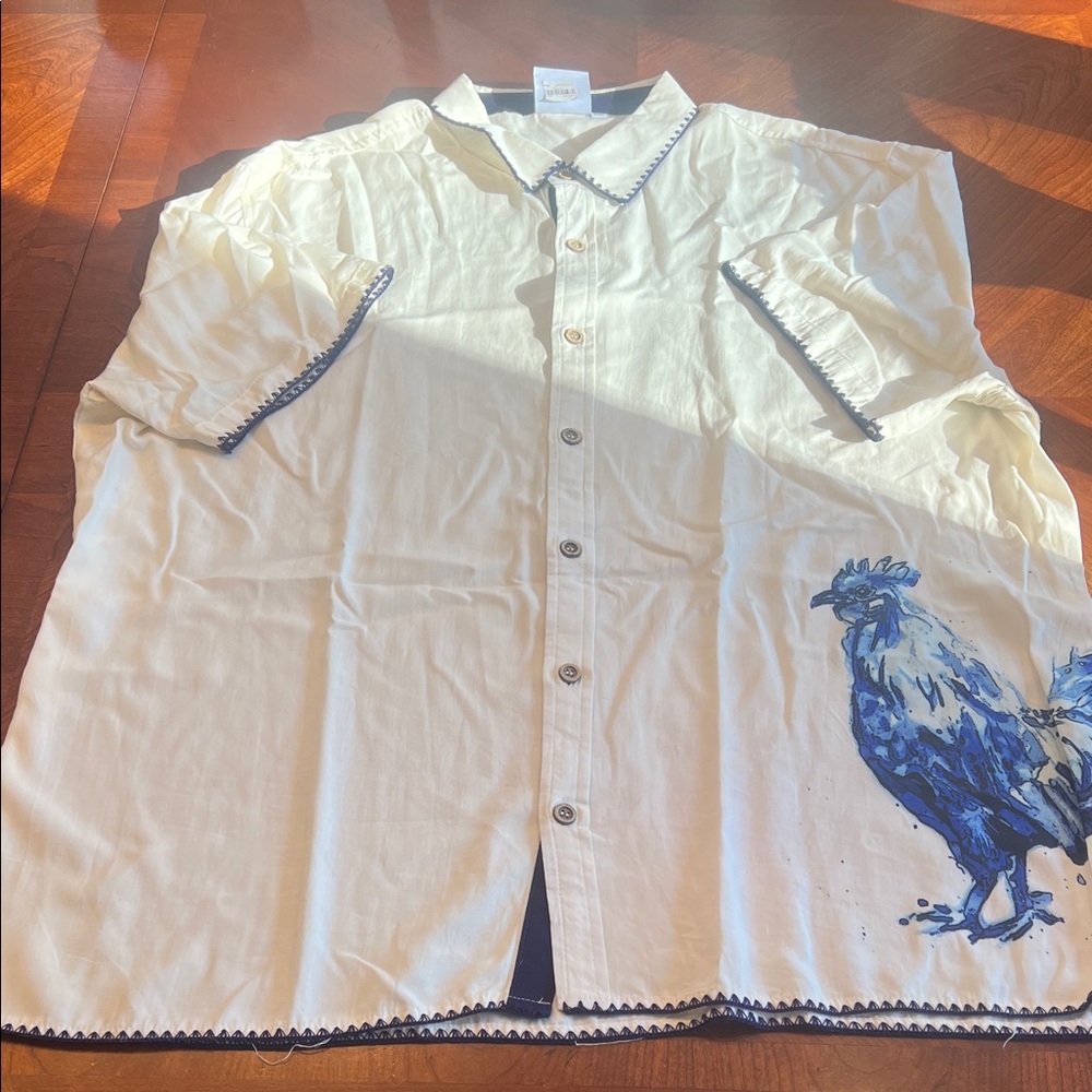 Oster Cream and Blue Casual Button Down Shirt